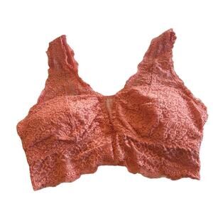 Aerie Lace Bralette Sz Lg Melon Orange Adjustable Wide Shoulder Straps Padded